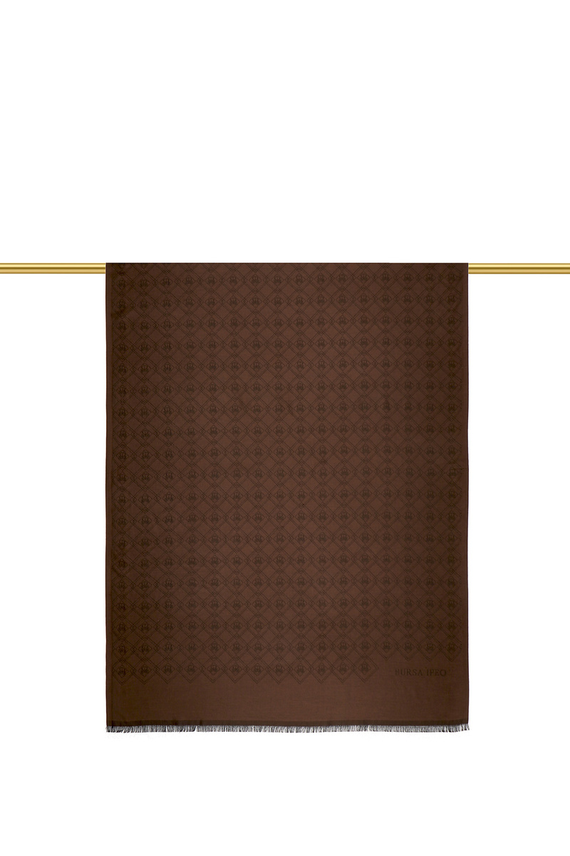 Bitter Coffee Monogram Pattern Jacquard Silk Shawl - 2