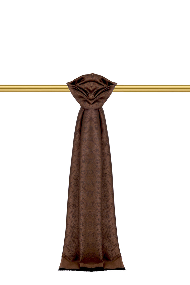 Bitter Coffee Monogram Pattern Jacquard Silk Shawl - 1