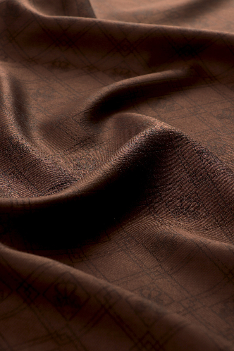 Bitter Coffee Monogram Pattern Jacquard Silk Shawl - 3