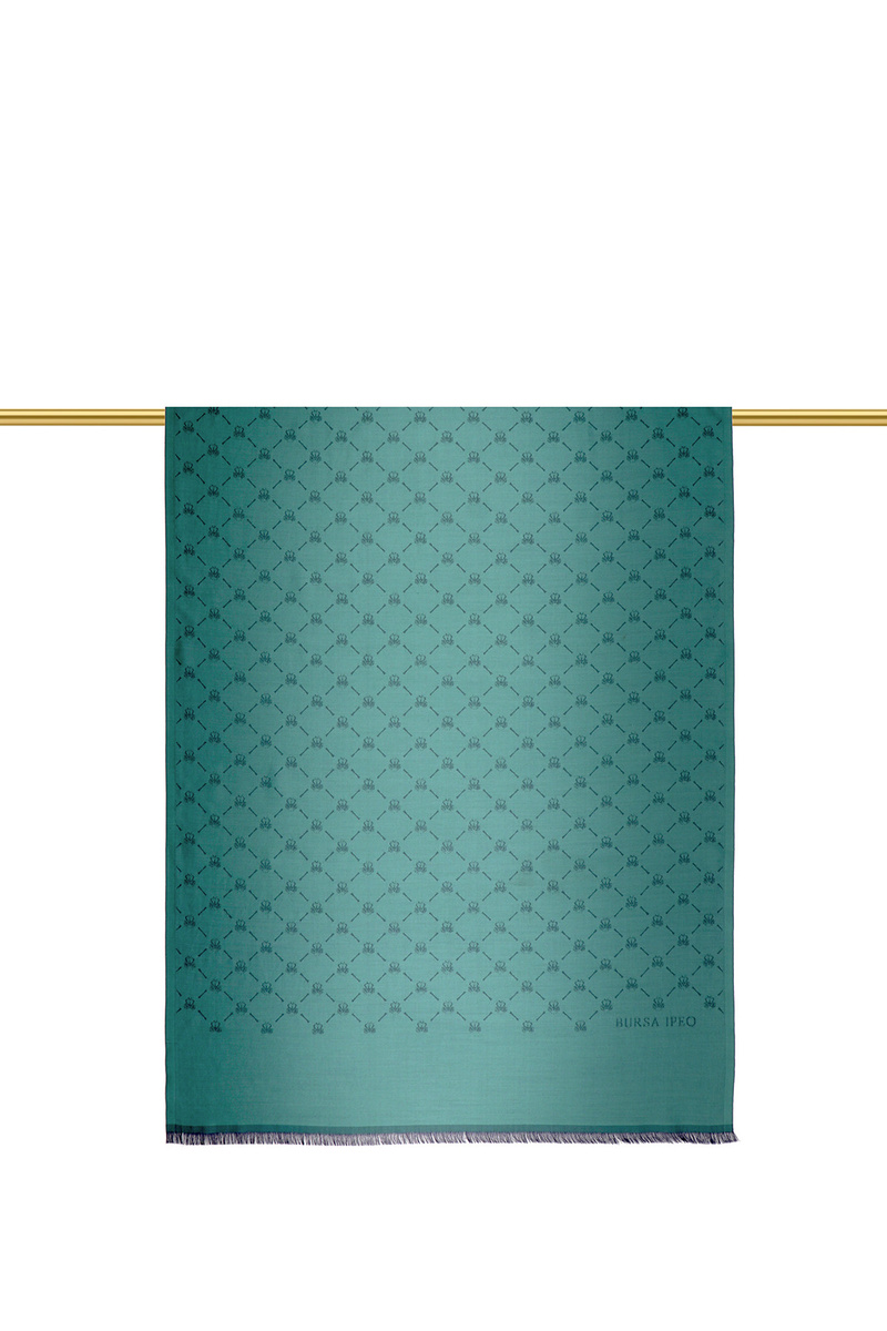 Mint Monogram Pattern Jacquard Silk Shawl - 2