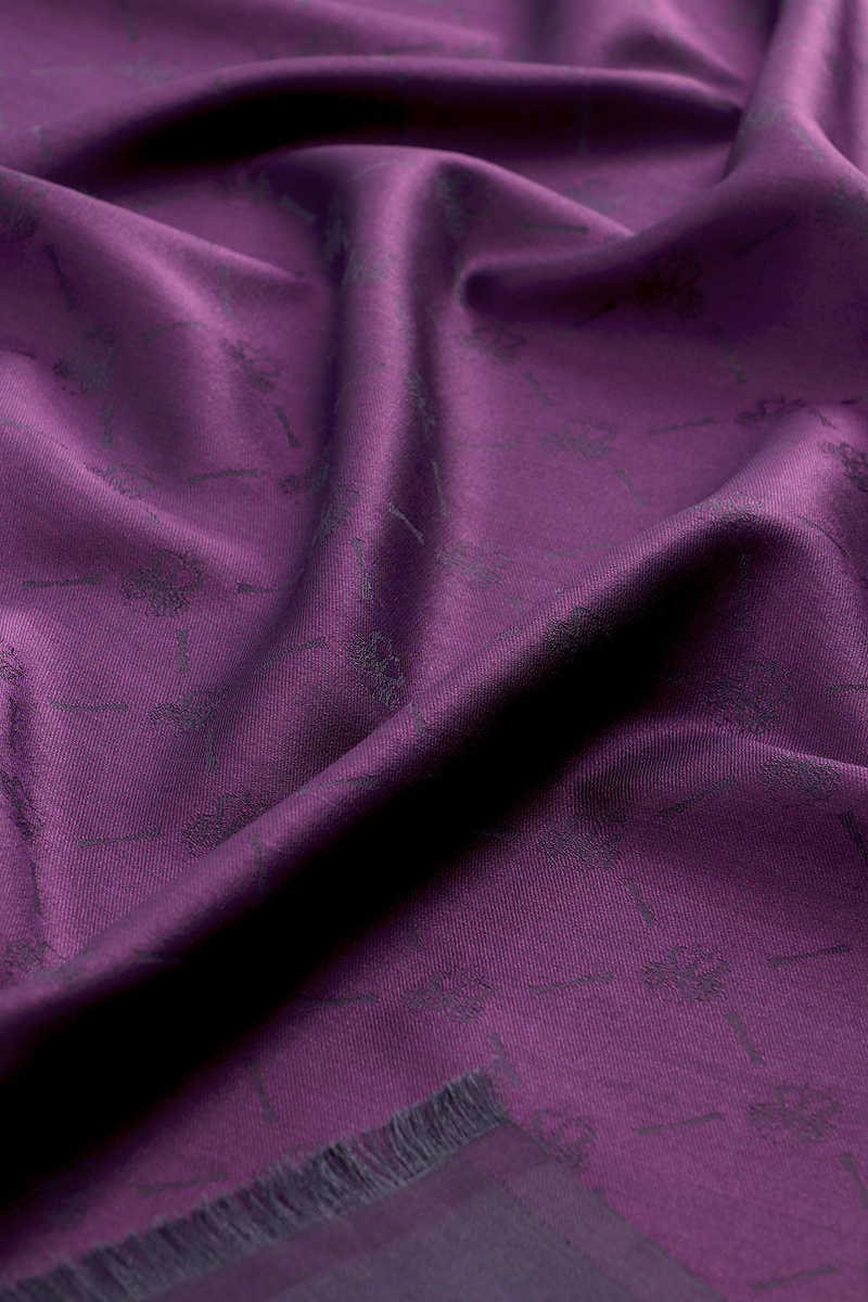 Purple Monogram Pattern Jacquard Silk Shawl - 3