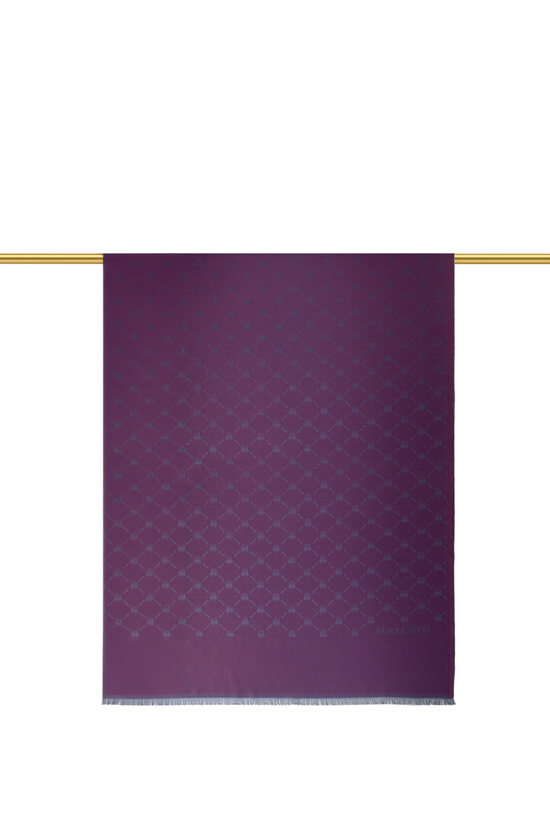 Purple Monogram Pattern Jacquard Silk Shawl - 2
