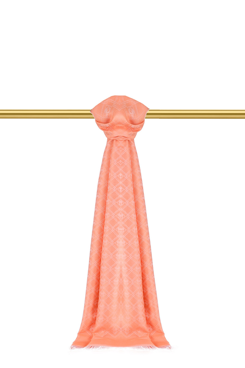 Salmon Monogram Pattern Jacquard Silk Shawl - Bursa İpek