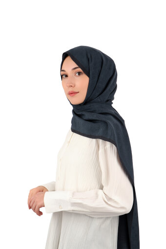 Dark Petrol Monogram Pattern Silk Cotton Shawl 