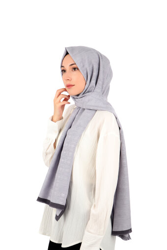 Gray Monogram Pattern Silk Cotton Shawl 