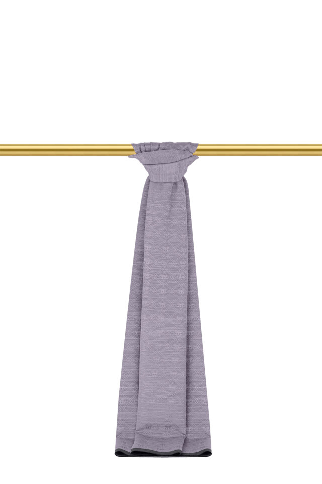 Gray Monogram Pattern Silk Cotton Shawl - 2