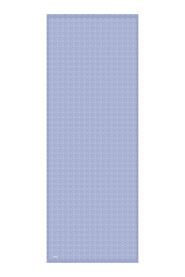 Ice Blue Monogram Pattern Silk Cotton Shawl - 4