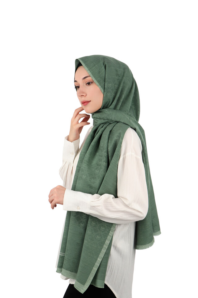 Nefti Monogram Pattern Silk Cotton Shawl - Bursa İpek