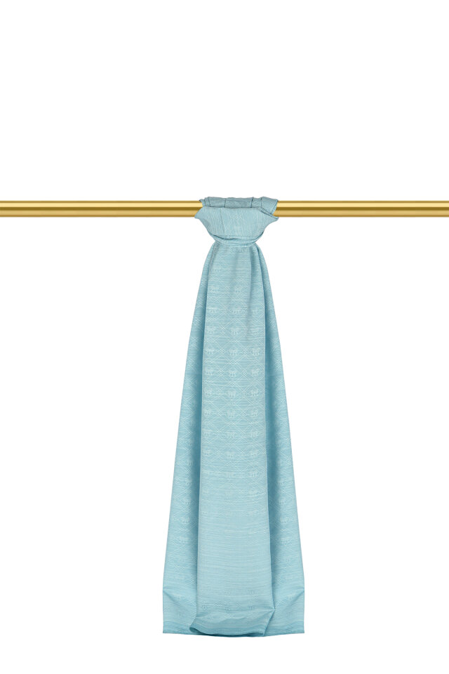 Blue Monogram Pattern Silk Cotton Shawl - 2