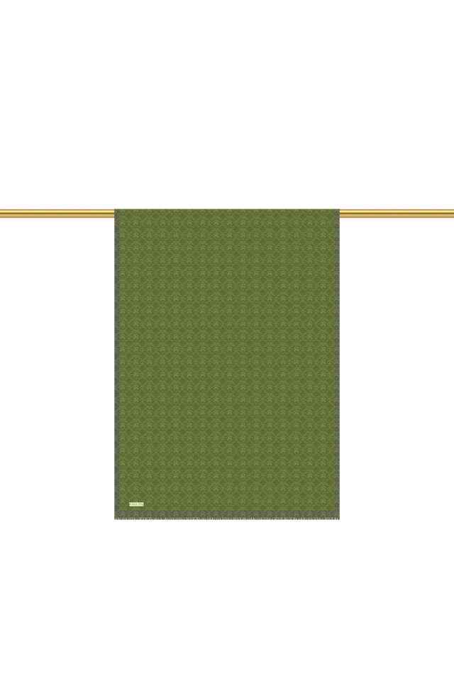 Green Monogram Pattern Silk Cotton Shawl - 3