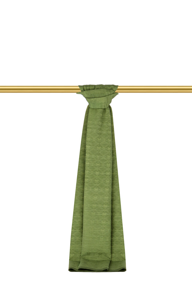 Green Monogram Pattern Silk Cotton Shawl - 2