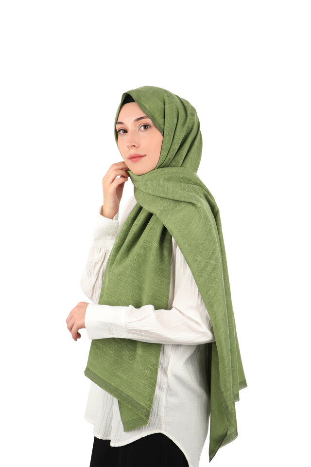 Green Monogram Pattern Silk Cotton Shawl - 1