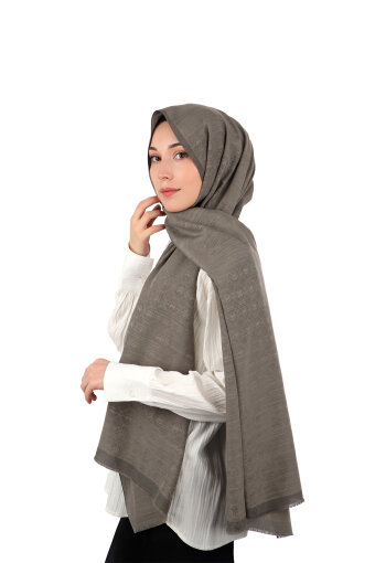 Ash Gray Monogram Pattern Silk Cotton Shawl 