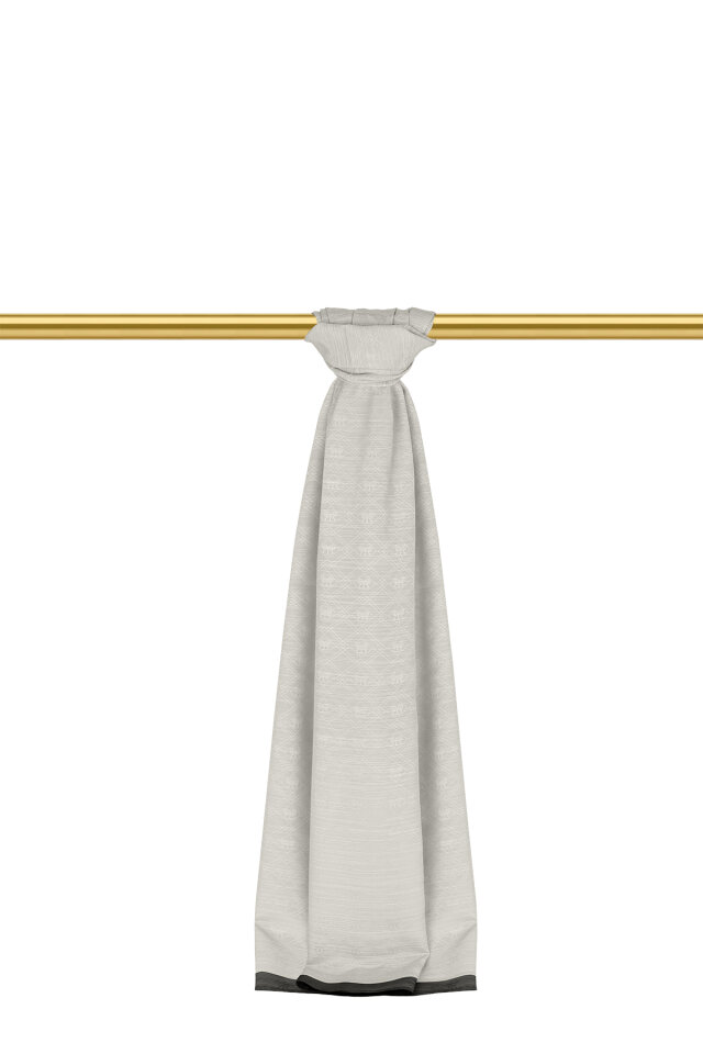 Ecru Monogram Pattern Silk Cotton Shawl - 2