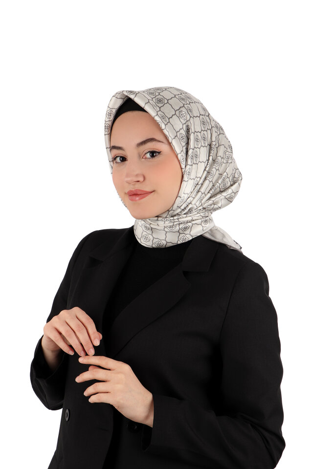 Silver Monogram Silk Scarf - Bursa İpek