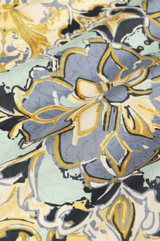 Lime Mother of Pearl Pattern Twill Silk Scarf - 2