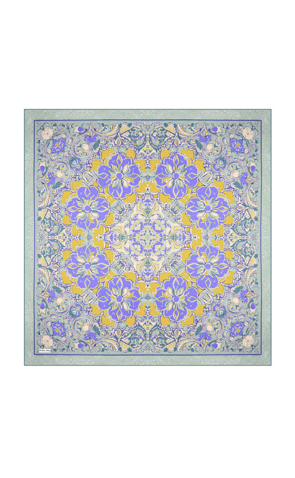 Mint Mother-of-Pearl Pattern Twill Silk Scarf - Bursa İpek