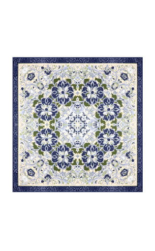 Navy Blue Mother of Pearl Pattern Twill Silk Scarf 