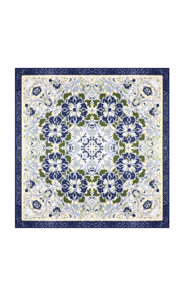 Navy Blue Mother of Pearl Pattern Twill Silk Scarf 