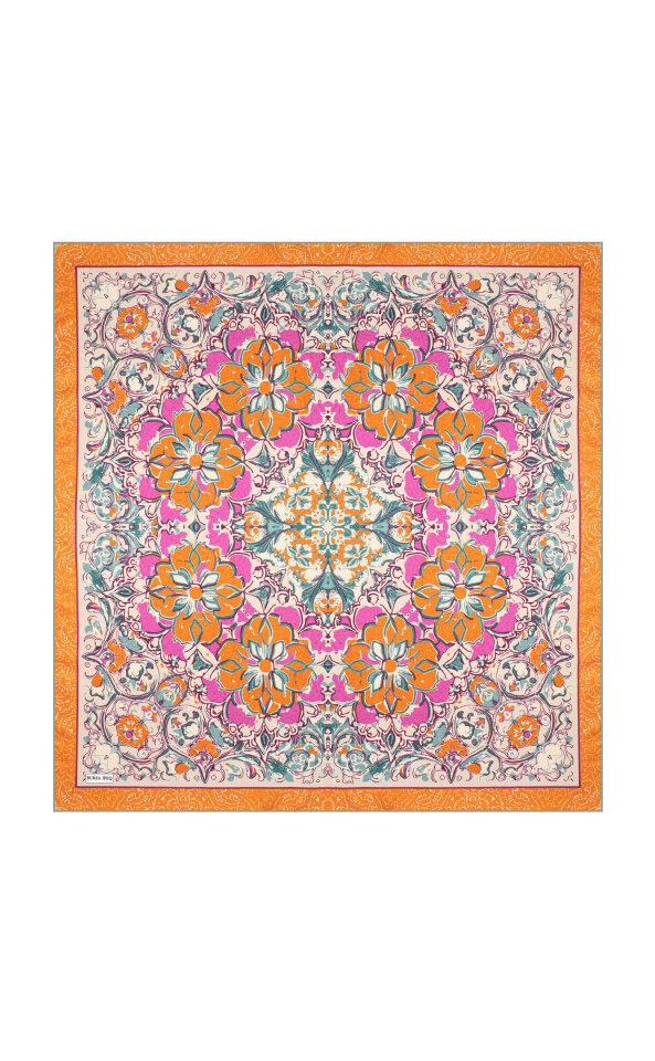 Orange Mother of Pearl Pattern Twill Silk Scarf - Bursa İpek