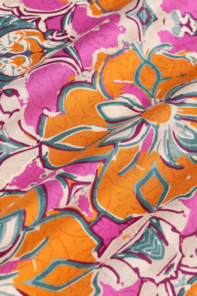 Orange Mother of Pearl Pattern Twill Silk Scarf - 2