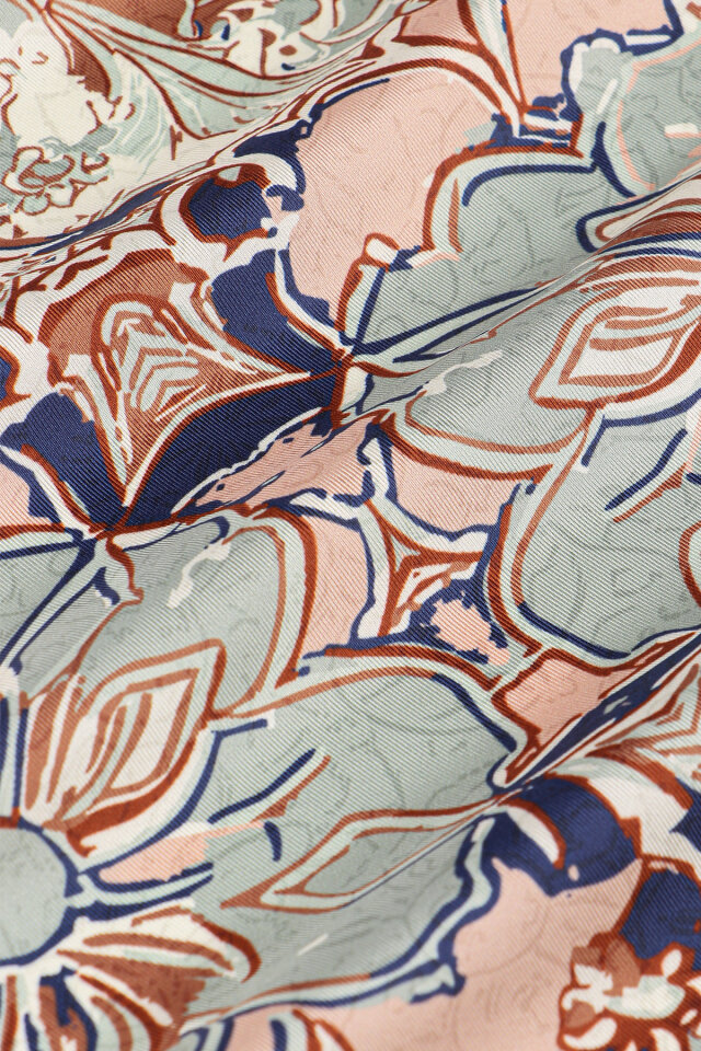 Salmon Mother of Pearl Pattern Twill Silk Scarf - 2