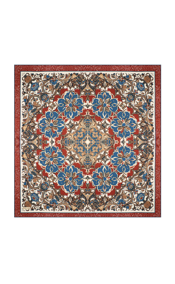 Tile Mother of Pearl Pattern Twill Silk Scarf - Bursa İpek