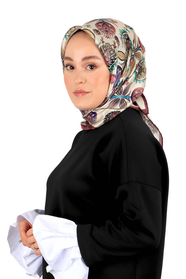 Mürdüm İznik Desen İpek Eşarp - 2