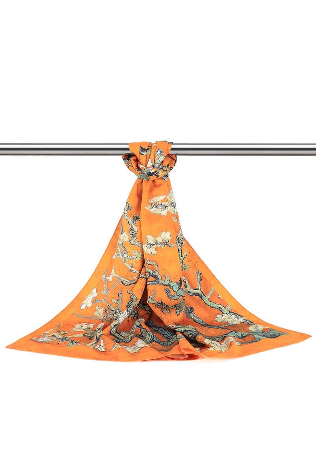 Mustard Almond Blossom Silky Foulard - 3
