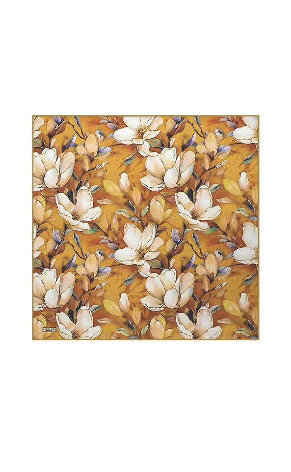 Mustard Daffodil Pattern Silk Pocket Square - Bursa İpek