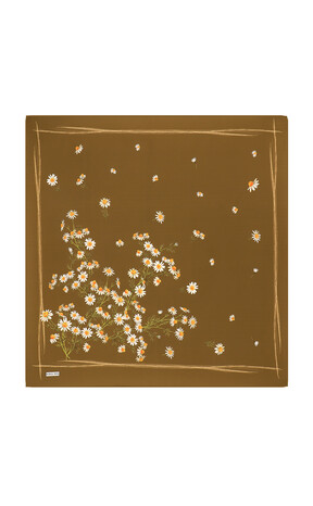 Mustard Daisy Pattern Twill Silk Square Scarf 