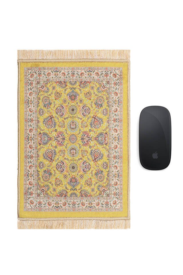 Mustard Decorative Small Carpet Mousepad - Bursa İpek