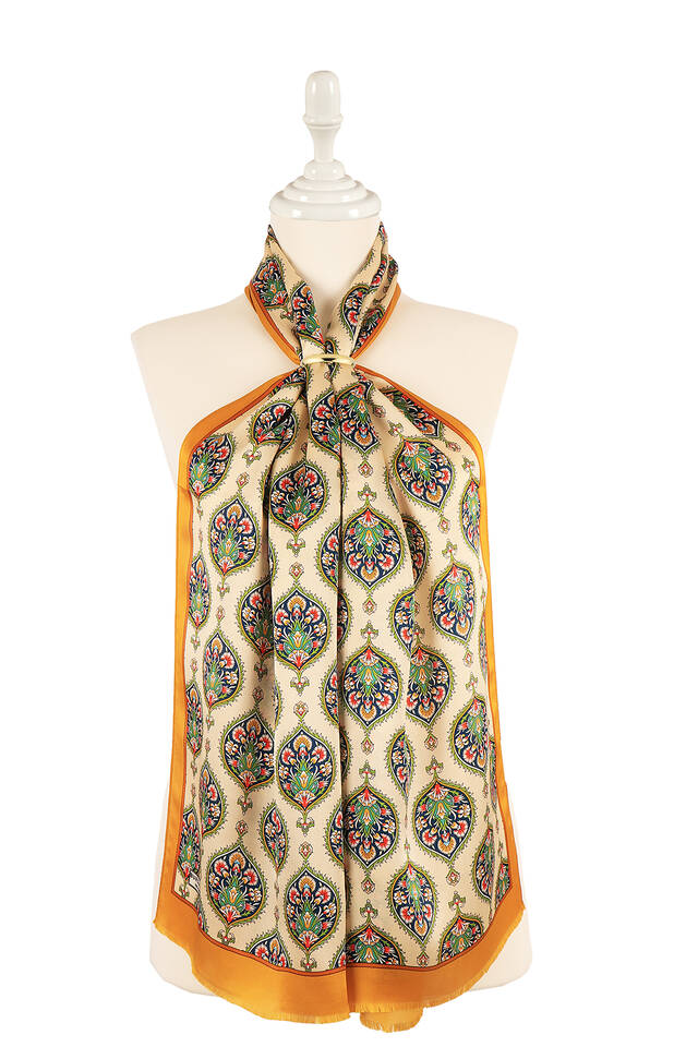 Mustard Hatai Pattern Silk Foulard 