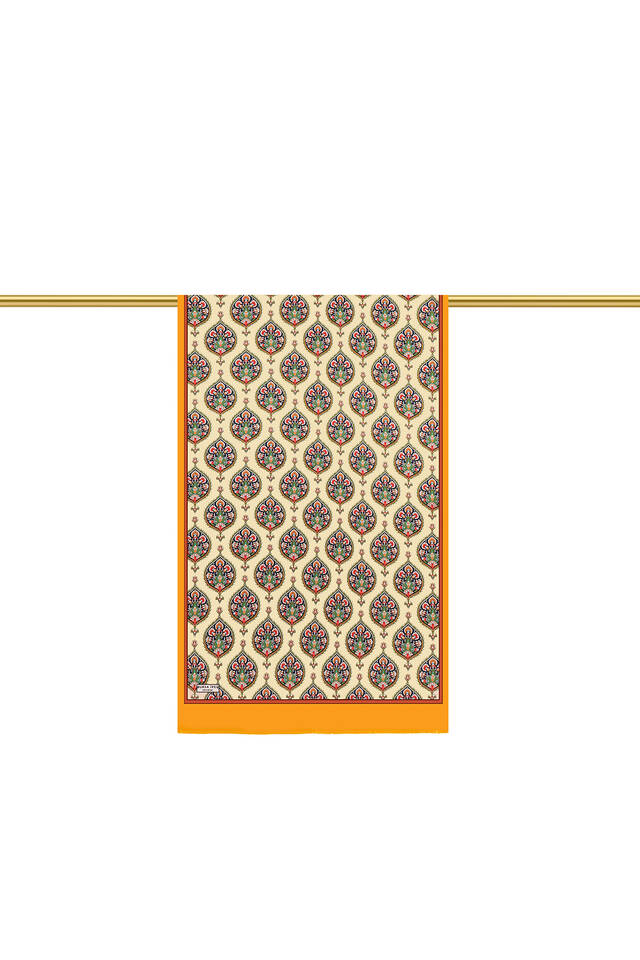 Mustard Hatai Pattern Silk Foulard - 2