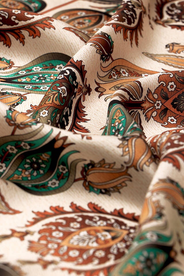 Mustard Iznik Pattern Silk Square Scarf - 3