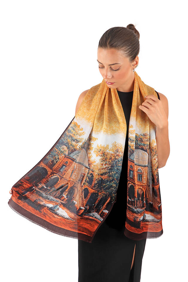 Mustard Kozahan Silk Painting Foulard - 2