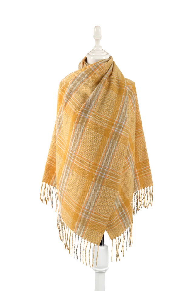 Mustard Orange Patterned Winter Shawl - Bursa İpek