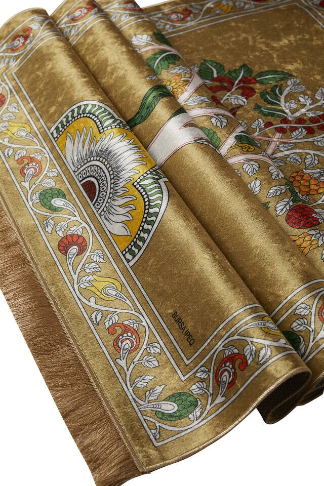 Mustard Velvet Carpet Prayer Rug - 3