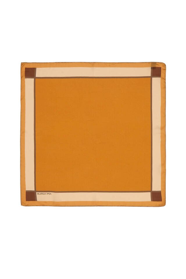 Mustard Wide Border Plain Silk Pocket Square - Bursa İpek