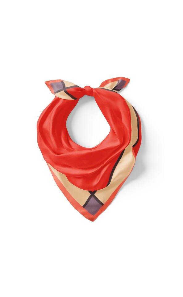 Nar Çiçeği Geniş Bordürlü Düz İpek Mendil - 2