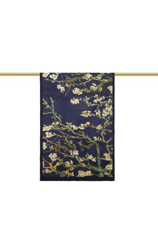 Navy Blue Almond Blossom Silk Scarf - Thumbnail