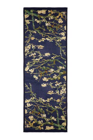 Navy Blue Almond Blossom Silk Scarf - Thumbnail