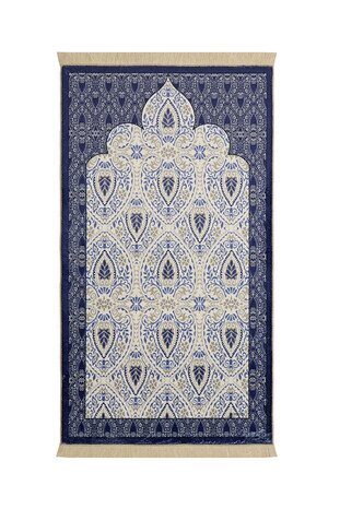 Navy Blue Bamboo Carpet Prayer Rug - Thumbnail