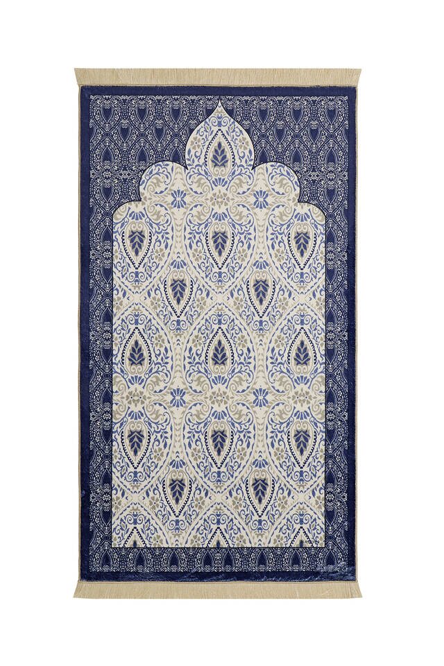 Navy Blue Bamboo Carpet Prayer Rug - Bursa İpek