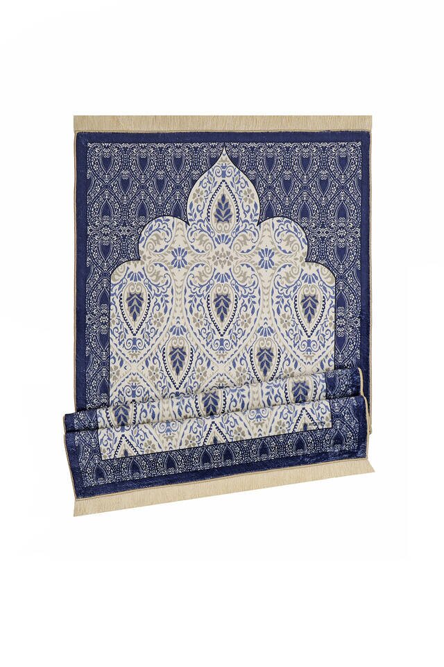 Navy Blue Bamboo Carpet Prayer Rug - 4