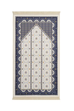 Navy Blue Bamboo Carpet Prayer Rug - Thumbnail