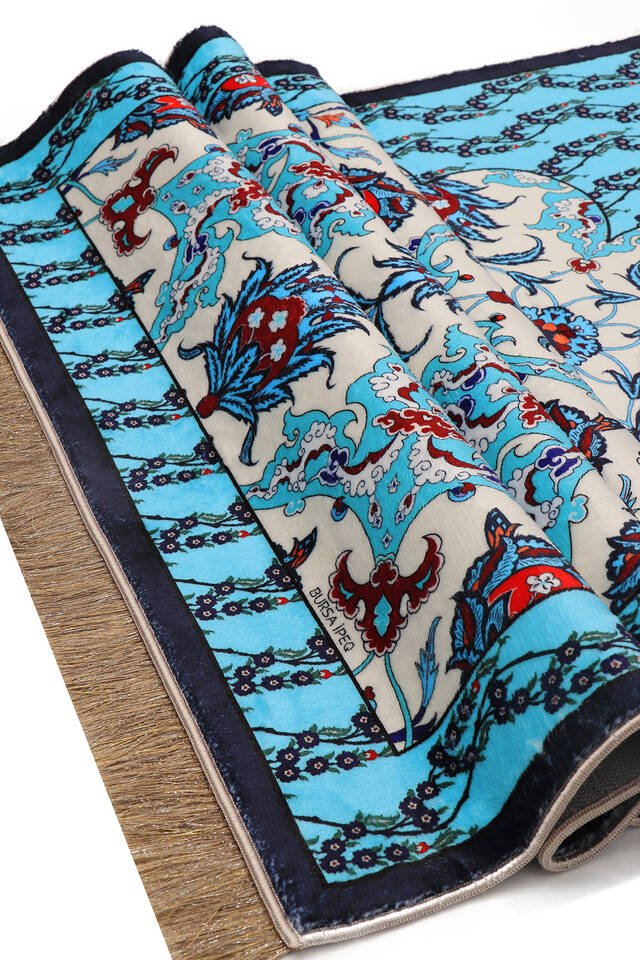 Navy Blue Bamboo Carpet Prayer Rug - 3