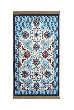 Navy Blue Bamboo Carpet Prayer Rug 