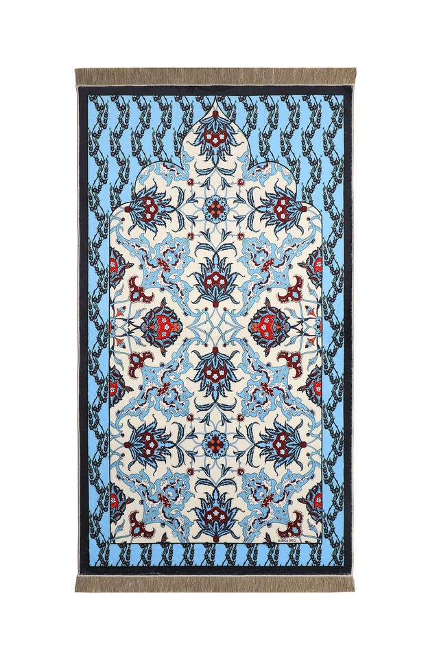 Navy Blue Bamboo Carpet Prayer Rug - Bursa İpek