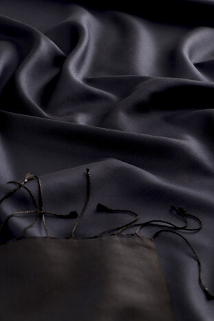 Navy Blue Black Reversible Silk Scarf - Thumbnail